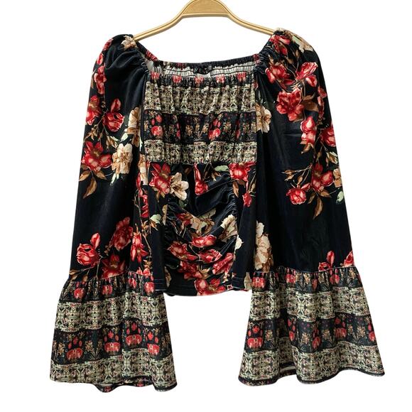 Venus Velvet Dark Floral Boho Top Women S Black Red Renaissance Fairy Whimsigoth - Picture 1 of 10